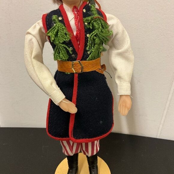 Vintage Handmade 8" Tall Handmade Plastic Doll Man With Clothing and stand - Picture 3 of 11